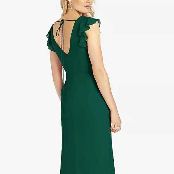 After six 6810...Ruffled Sleeve Mermaid Dress with Front Slit...Hunter...Size 8 - Picture 3 of 6